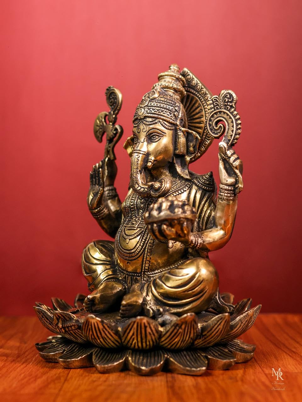 Brass Ganesha Statue With Mosaic, 24 Cm Brass Ganesh Statue, Ganpati Idol, Good Luck Gift For New Beginnings, House Warming Gift